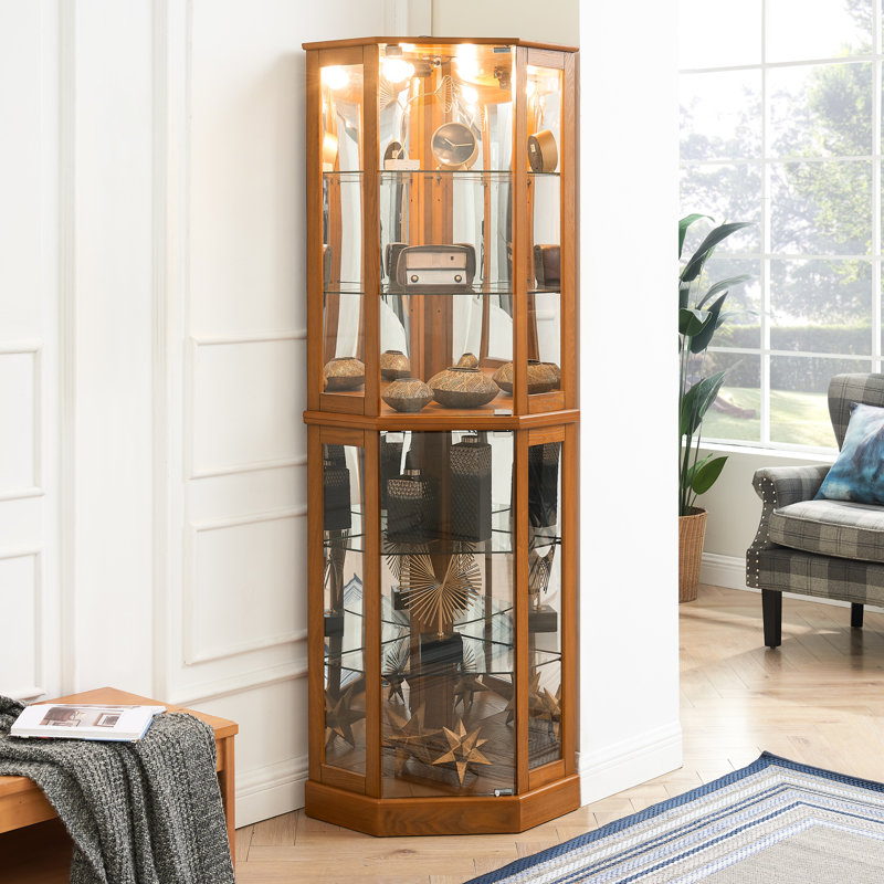 Armoire de rangement lumineuse à 6 tablettes, miroir, réglable, armoire de rangement en chêne avec dossier en miroir, 6 tablettes réglables