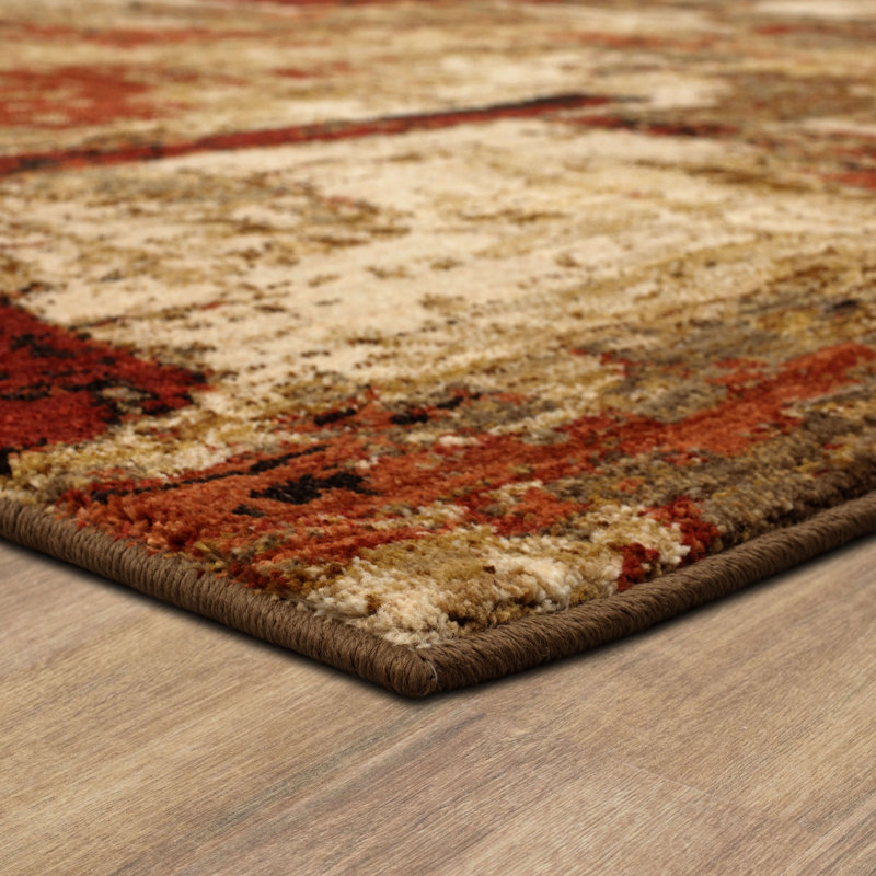 Treviso Gold Abstract 5'3" x 7'10" Machine-Woven Wool Blend Rug