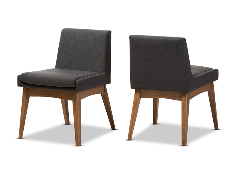 Walnut Brown Leather Upholstered Parsons Side Chair