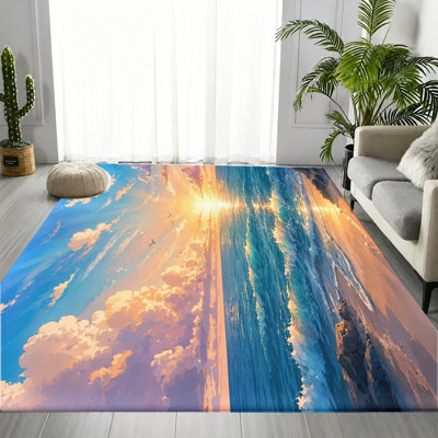 Tapis Serene Ocean Sunset Beach Wave, motif de bord de mer artistique, tapis doux et durable, tapis antidérapant lavable à la machine, décoration intérieure élégante pour le salon, la chambre à coucher, l'entrée, la porte d'entrée, la cuisine, le balcon, appartement