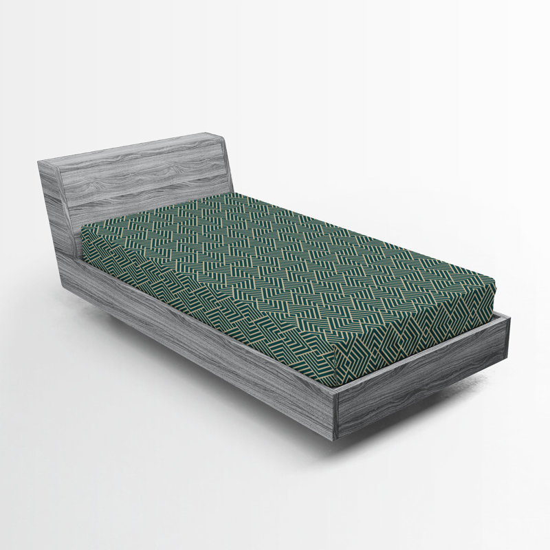 Drap-housse Ambesonne, Drap-housse de taille simple, Vert jade, kaki pâle / géométrique