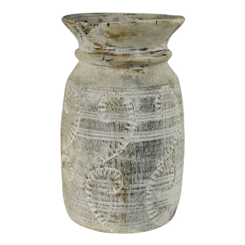 Sculpture de pot de bois tribal Eddystone, H 8 po x l 5 po x P 5 po, Blanc