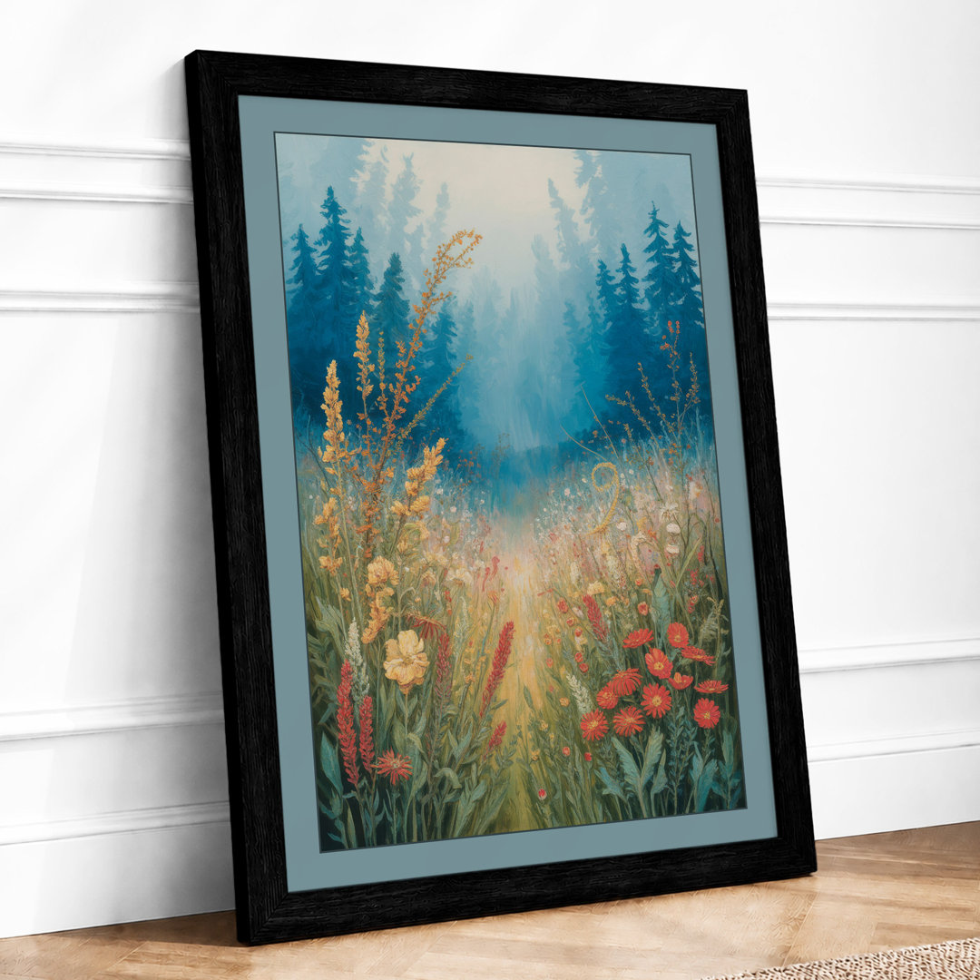 Morning Mist Meadow Watercolor - Framed Print