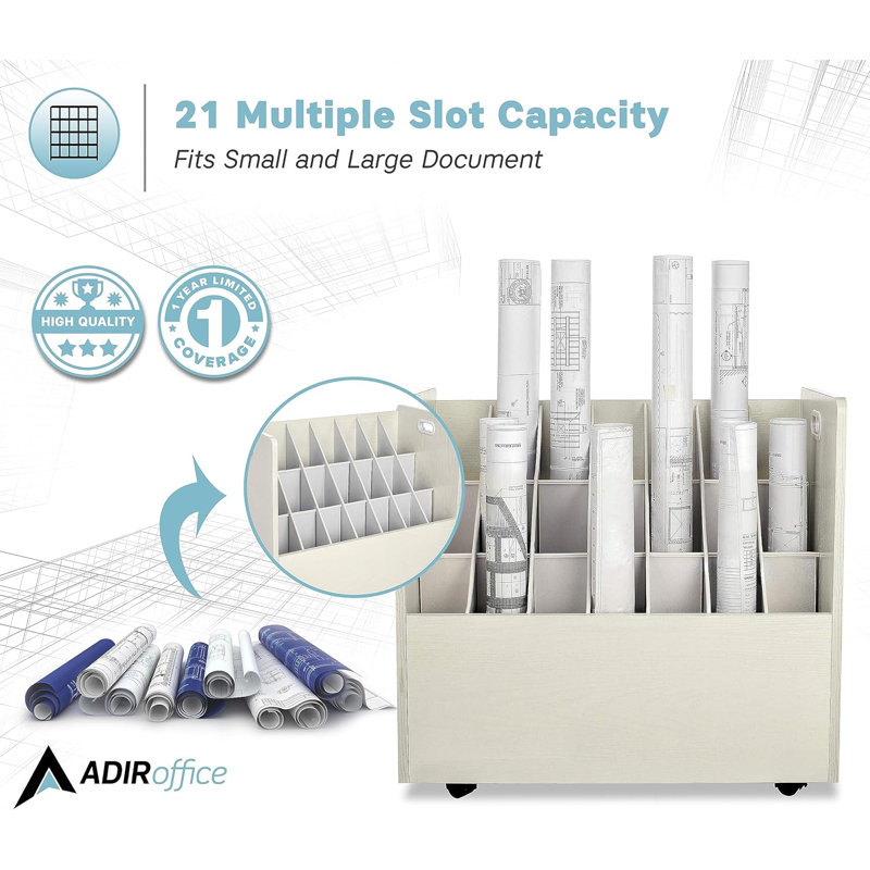 White Mobile Rolling Particle Board Blueprint Roll File Organizer