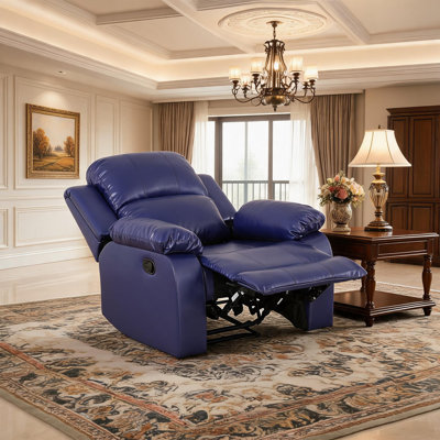 Dark Blue Breathable Semi Pu Leather Single Recliner Chair, Modern Adjustable Reclining Chair With 110°-115° Backrest For Living Room