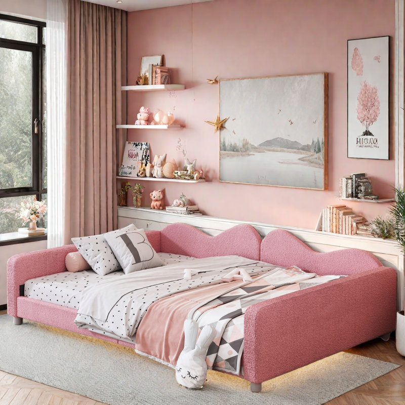 Galanti Upholstered Daybed With Cloud-shaped Backrest, Full/Double, Pink