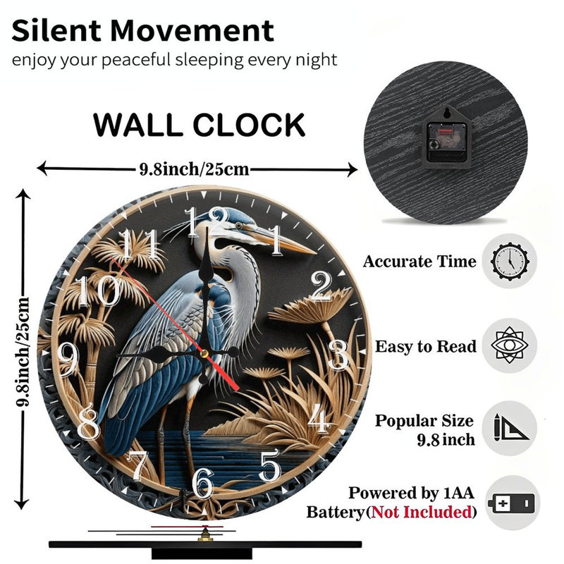 Horloge murale en bois 10 po, mouvement silencieux, à piles (piles AA non incluses), décor artistique, parfait pour les décorations