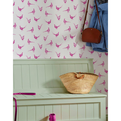 Joules Flirty Pheasants Truly Pink Wallpaper