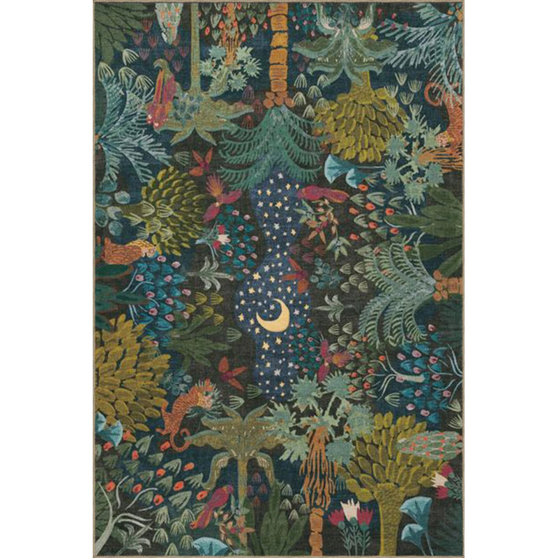 Tapis tissé à motif botanique lavable Night Night, Rectangle 3 pi 4 po x 5 pi