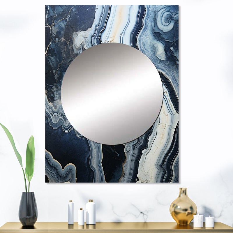 Blue Stone Geode Minimalisme I - miroir en pierre spirituel, miroir mural traditionnel unique, impression d'art en métal