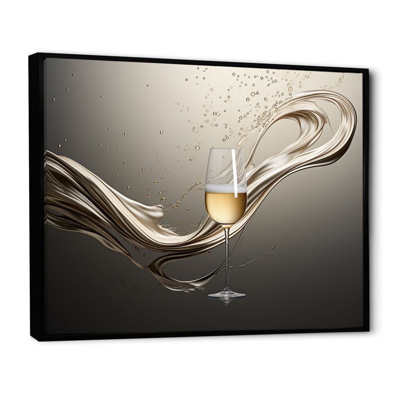 «Champagne Glass River Simplicity - Champagne, art mural», Cadre flottant noir, H 34 po x l 44 po