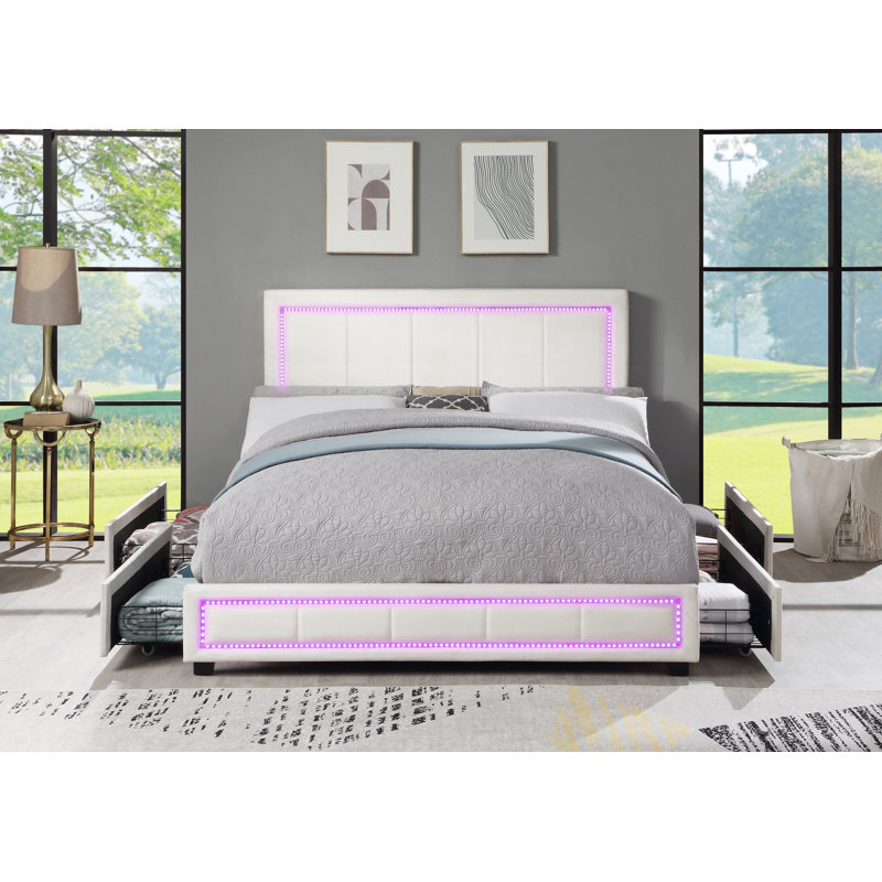 Allyse Storage Platform Bed, Beige, Queen