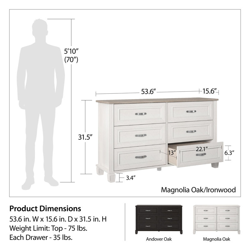Commode 6 tiroirs Hillview, Espresso