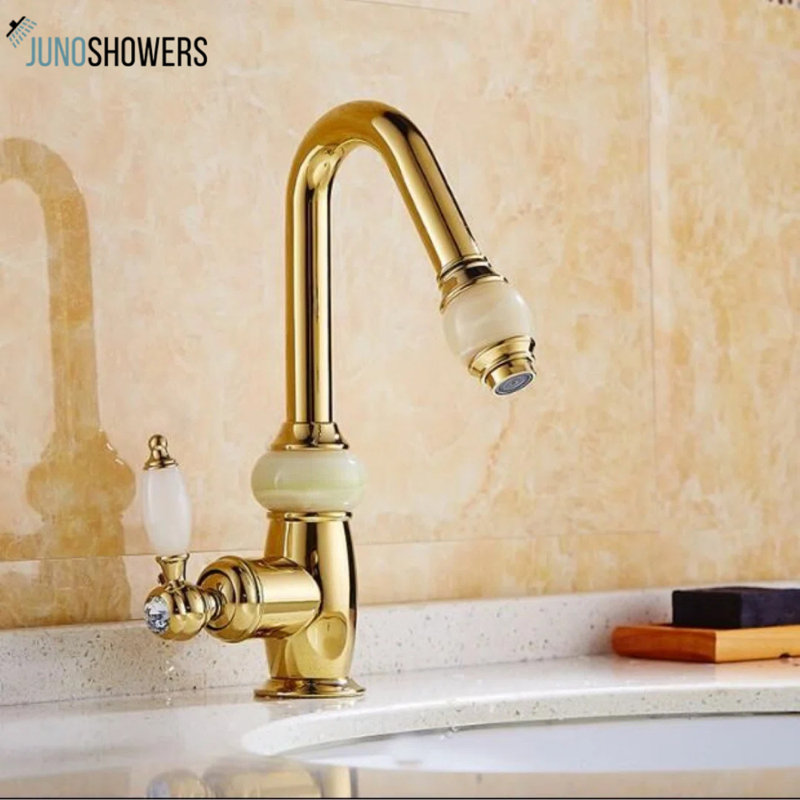 Stylish Contemporary Ceramic Gold Deck-Mount Bathroom Faucet Elegant Design