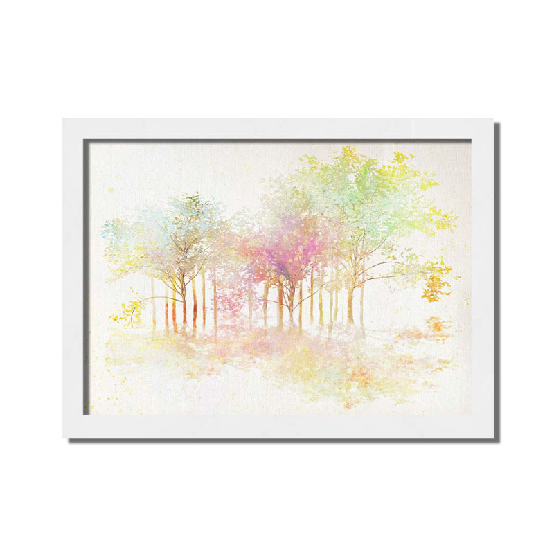 Arbres pastel Robinia par Hal Halli. Impression sur papier - Montée et encadrée avec de l'acrylique transparent