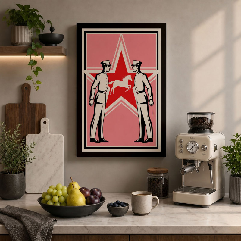 Red Star Authority Retro - Wrapped Canvas, 24x16 - 61.0 x 40.6 cm, Taupe Border