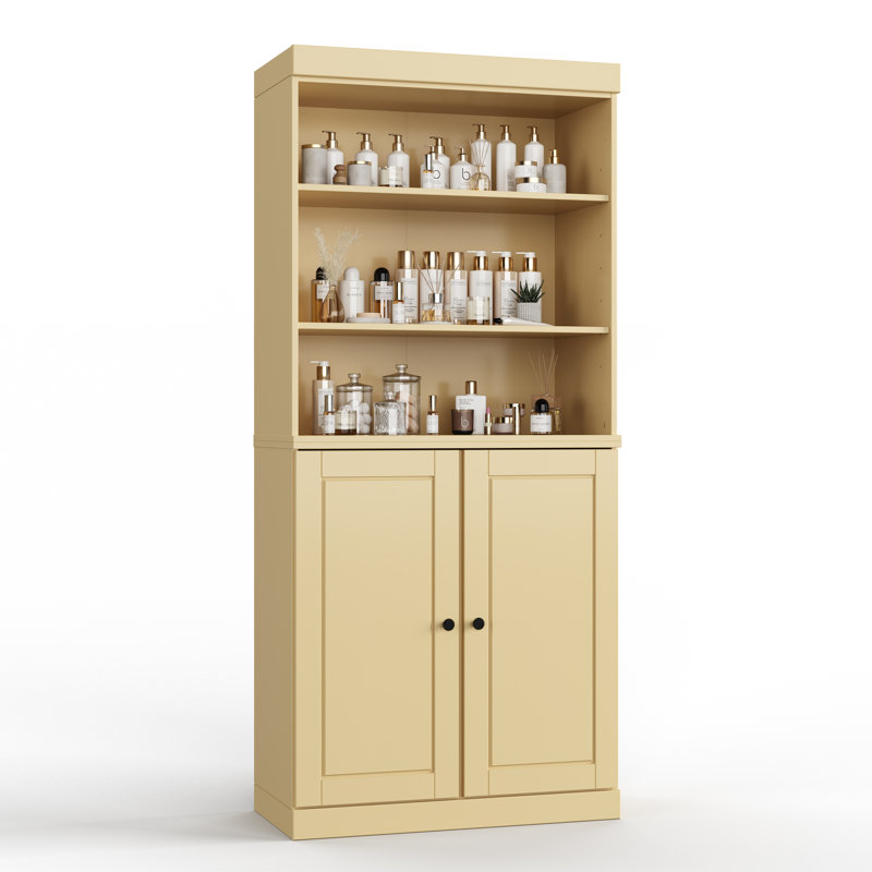 32" 100% Solid Wood Freestanding Bathroom Cabinet with Solid Doors, 2 Drawers & Adjustable Shelves – Modern Bathroom Storage
