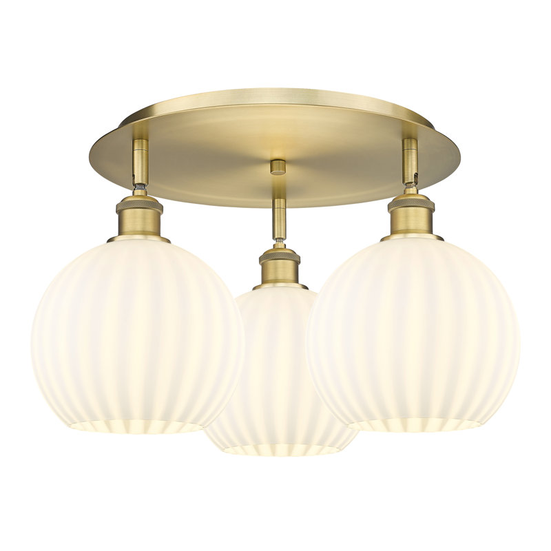 Plafonnier semi-encastré en verre Baxman, Laiton brossé, H 11 po x l 19,75 po x P 19,75 po