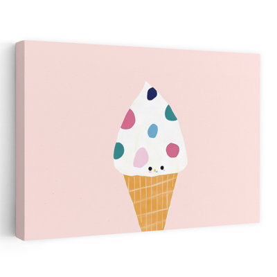 Cute Polka Dot Ice Cream Colorful Whimsical Contemporary Summer Wall Art Print by Mathieu - Wrapped Canvas Print