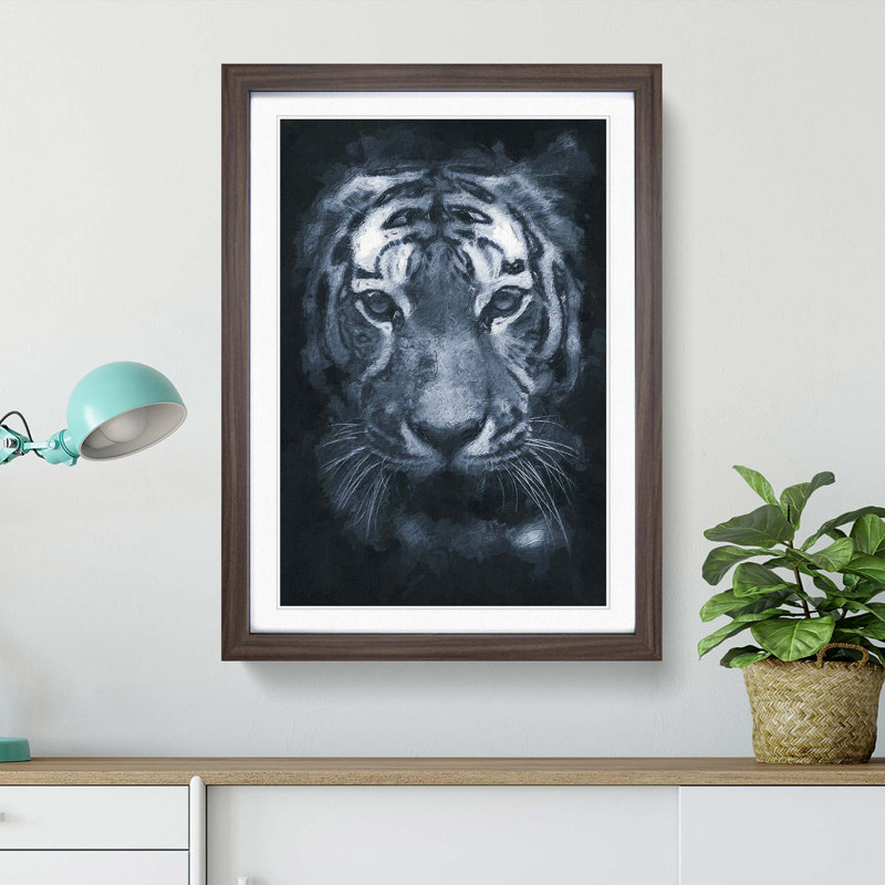Tiger Portrait in Abstract - Picture Frame Painting Print, 65cm H x 48cm W x 2cm D, Walnut Framed