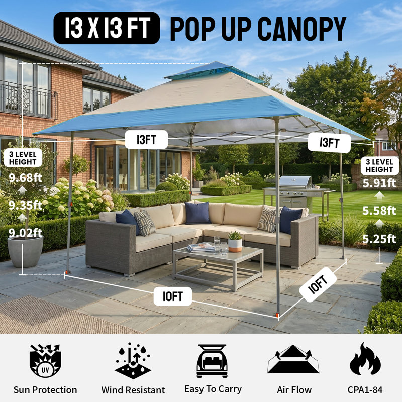 13x13 Pop Up Canopy Tent Gazebo With One Push Setup Outdoor Gazebo For Backyard Patio White&blue, Blue