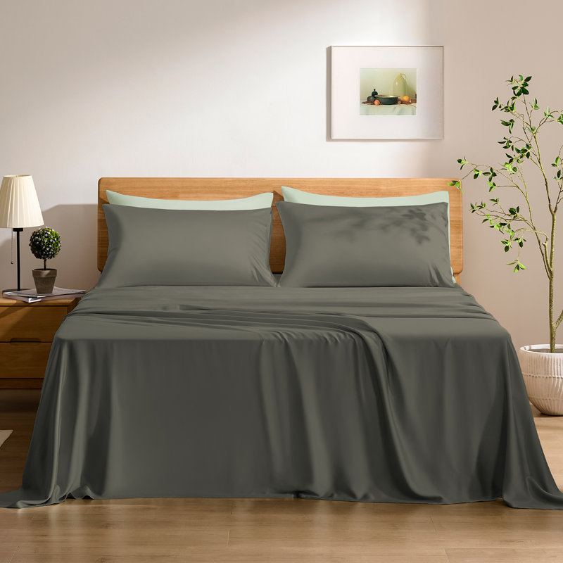 TOSMO Bamboo Viscose Sheets, Charcoal, Queen Sheet Set with 2 Pillowcases