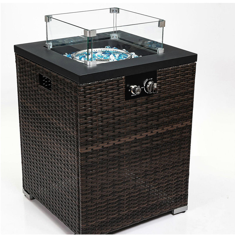 Wicker Fire Pit Column with Glass Windscreen