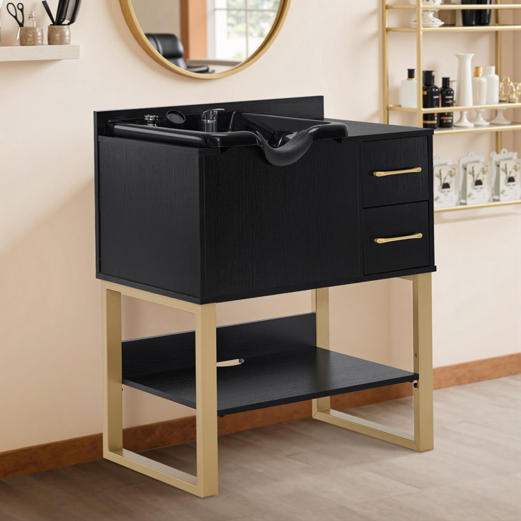 Shampoo Station with Backwash Sink with Faucet, 2 Drawers & Storage Shelf