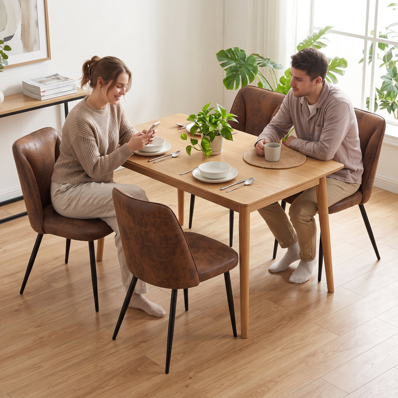 Modern Linen/Suede Upholstered Dining Chair with 8cm Thickened Cushion, Brown Suede, 4
