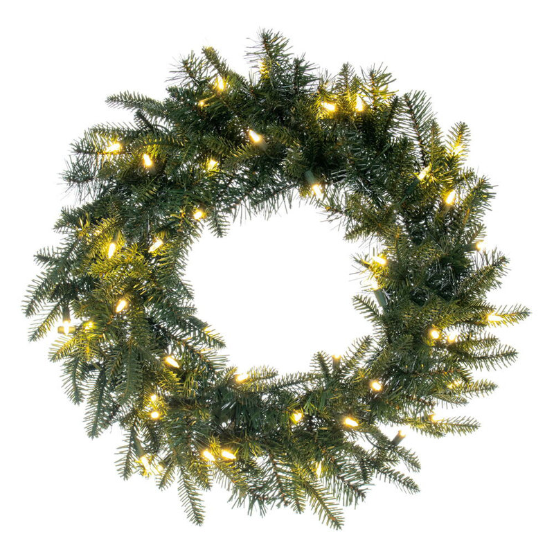 24" Georgian Fraser Fir Artificial Pre-Lit Wreath with 50 Mini Lights, Lush Green Color