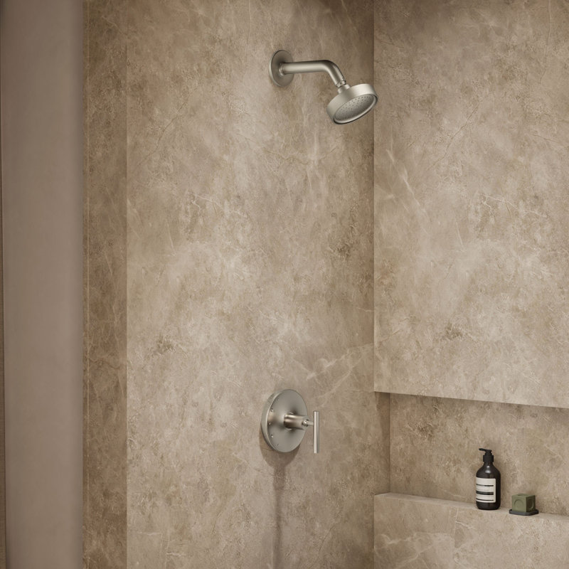 Ensemble de garniture de douche Kohist Purist Rite Temp avec poignée à levier, Nickel brossé éclatant