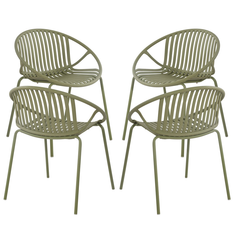 Yelva Patio Stackable Dining Chairs Set, Green