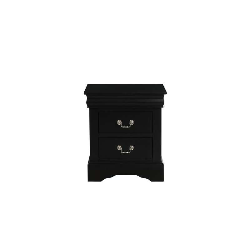 Kashton Nightstand with Storage Drawers & Metal Handles, Black