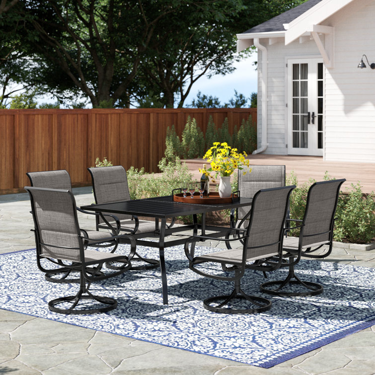 Alyah 6 - Person Metal Patio Dining Set with Rectangular Table