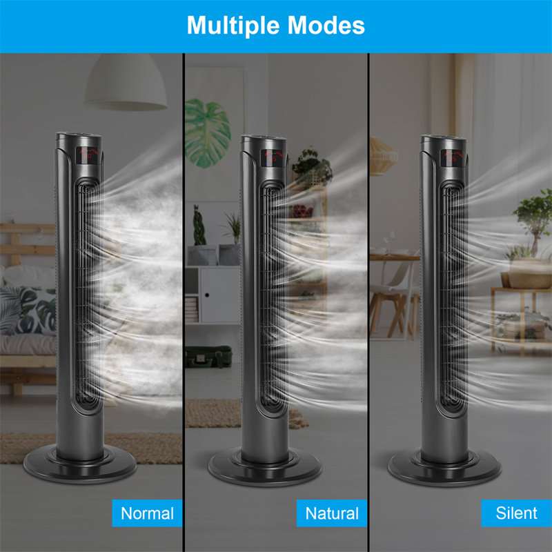Efficiency Cooling Tower Fan With 3 Speed Settings And 15 Hour Timer, 70 Degree Auto Oscillating With Remote