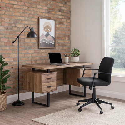 Bureau d'ordinateur Bansilal, bureau à domicile, ordinateur portable, installation à gauche, à droite, tiroirs de rangement, L 60 po, métal, stratifié