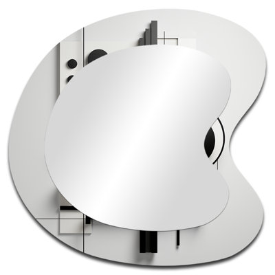 Frerich Geometric Essence Monochrome Balance II - Minimalism Asymmetrical Decorative Wall Mirror, Black Irregular Shape Large Mirror, Printed Metal Art