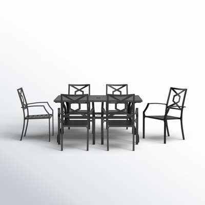 Modbury Outdoor 5-Piece Dining Set, 4 Iron Chairs, 37 Inch Square Table with 1.57'' Umbrella Hole, for Garden, Black