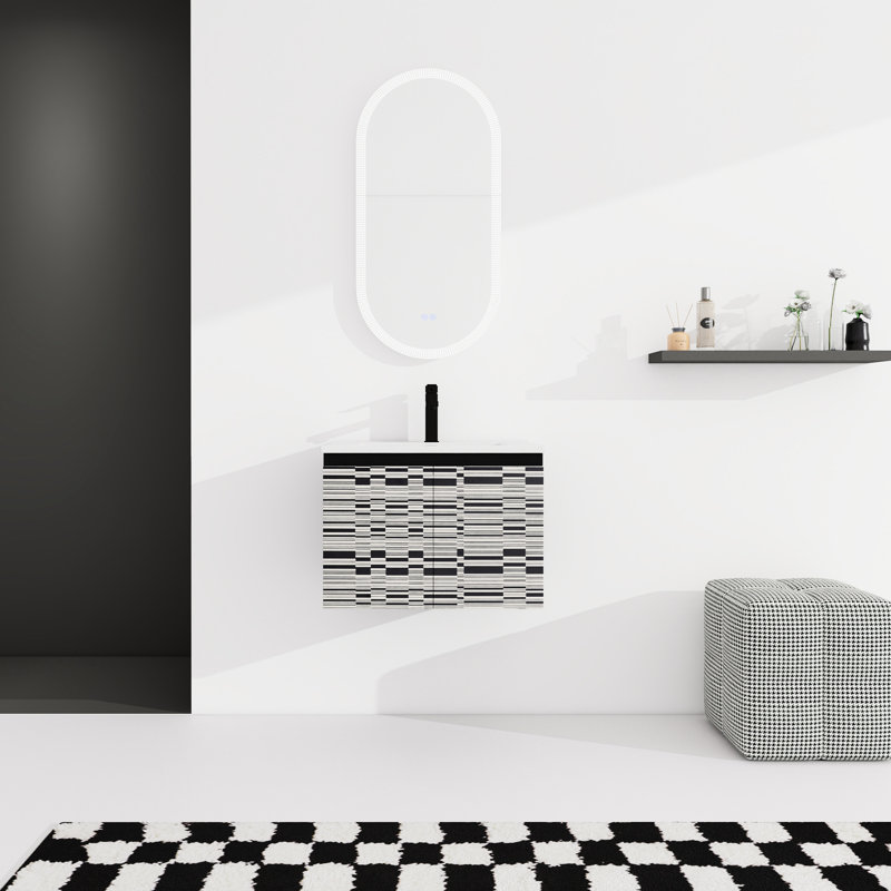 Meuble-lavabo 24 po. Comprend un évier en céramique et une porte à fermeture en douceur. Moderne. Contreplaqué. Noir Optimise le rangement inclus. Maximise l'élégance