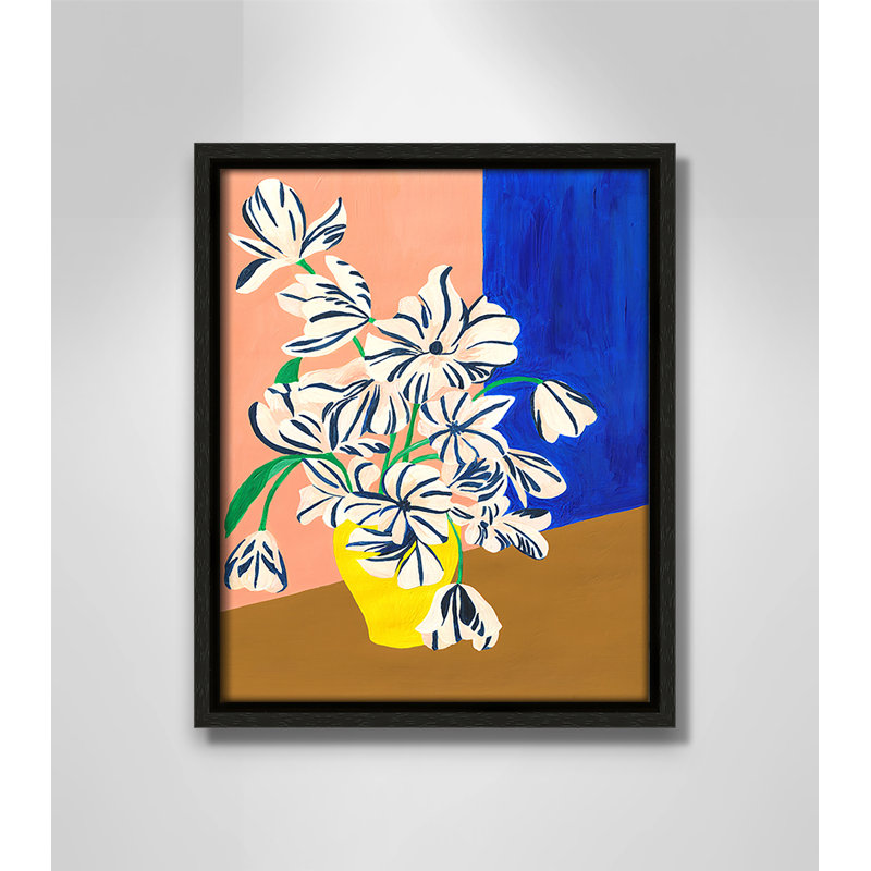 «Stripey Flowers Print» par Violets Print House, 9.5'' W x 11.5'' H, Framed Canvas, Flottant espresso