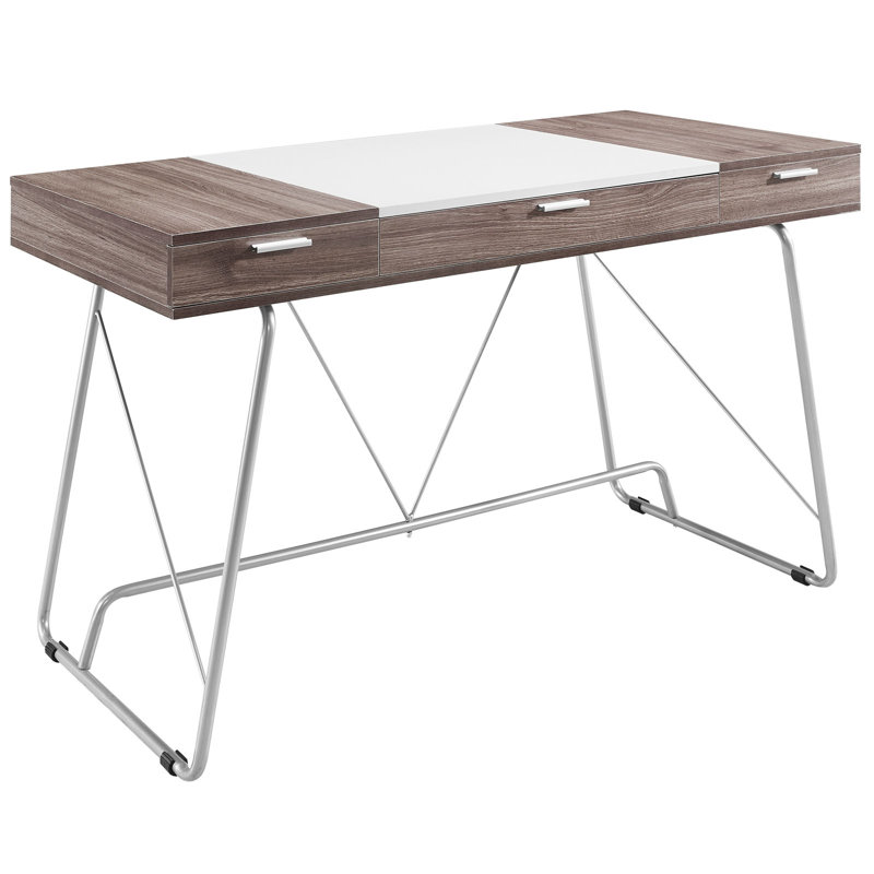 Birch and White Dual-Tone Office Desk with Storage Drawers