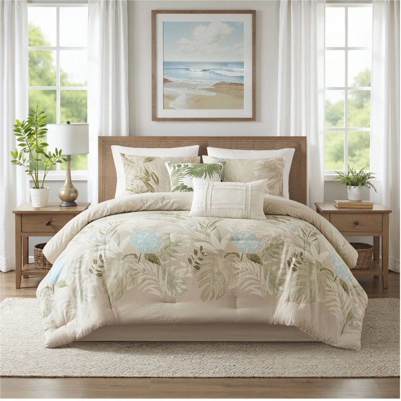 6-Piece Oversized Cotton Comforter Set With Throw Pillow, Édredon de grande taille et 5 pièces supplément