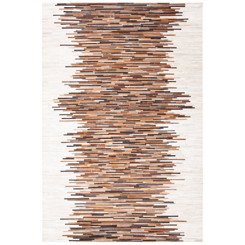 Tapis abstrait ivoire / brun en cuir feutré tissé à la main Seavey, Rectangulaire 3 pi x 5 pi