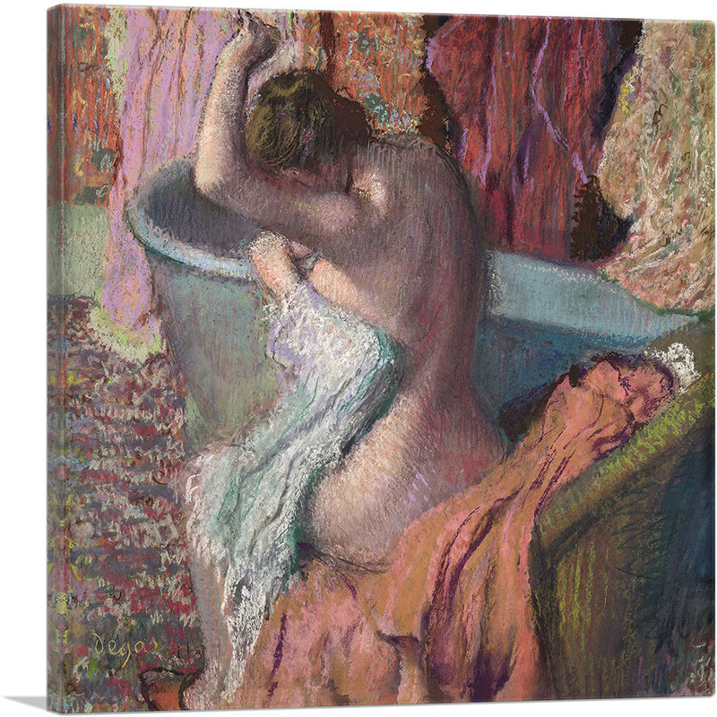 «Sather Bather Drying Herself» par Edgar Degas - peinture sur toile tendue, H 36 po x l 36 po x P 0,75 po