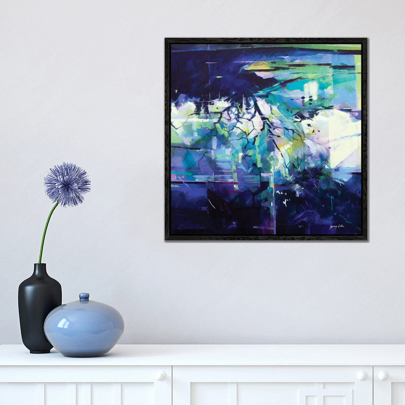 Reflections In The Field After The Rain by Doug Eaton - Painting on Canvas, 45.72 cm H x 45.72 cm W, Black Framed