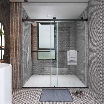 Porte de douche coulissante sans cadre l 72 po x H 76 po avec verre trempé transparent de 10 mm