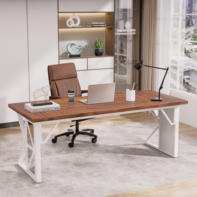 70.8 Inch Office Desk, Large Computer Desk With Heavy Duty Metal Frame, Wood Grain Mdf Top Writing Desk For Home Office, Executive Workstation Table, Study Desk, Modern Industrial Gaming Desk