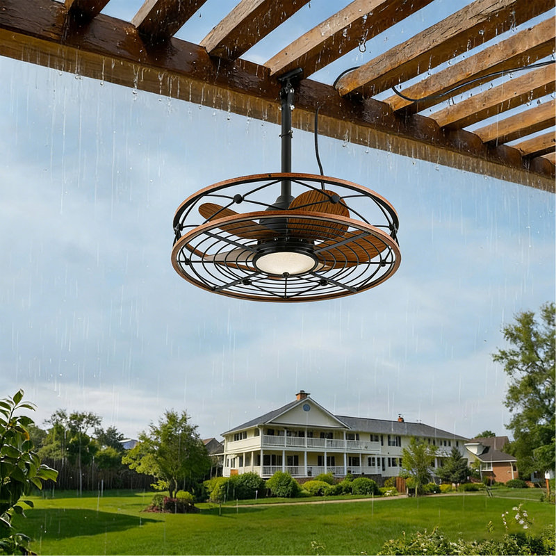 Ventilateur de plafond d'extérieur de 20 po avec télécommande. Avec lumière, 5 pales en ABS ABS, moteur à courant continu silencieux à 6 vitesses, ventilateur de plafond réversible à hauteur réglable (3 pièces), pour une utilisation extérieure - ampoules incluses (noir mat)