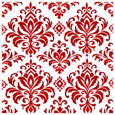 Red Damask Pattern Bath Mat