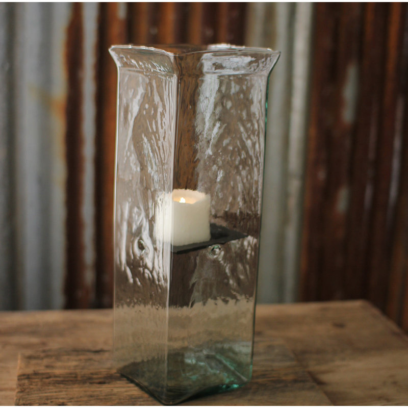  Bougie ouragan carrée en verre et métal - grande 19 po, H 19 po x l 6 po x P 6 po